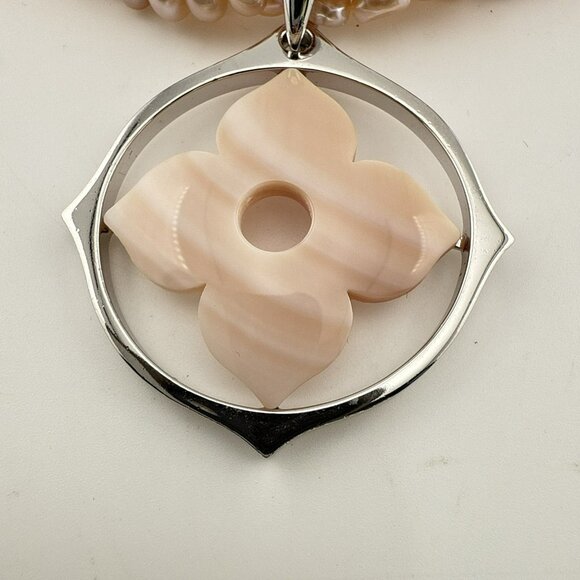 Honora Pearl Necklace Floral Flower Sterling Silver Pink Pendant Triple Strand - Picture 16 of 16